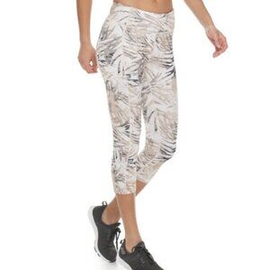 Tek Gear Capri Leggings Size Large Tan Palm Print Mid-Rise Stretch Dry Tek